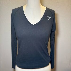 GYMSHARK- Dark Navy V-Neck Long Sleeve Top
